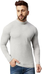 LARRY & EVA Solid Men High Neck Grey T-Shirt
