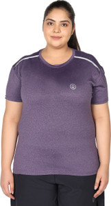 CHKOKKO Colorblock Women Round Neck Purple T-Shirt