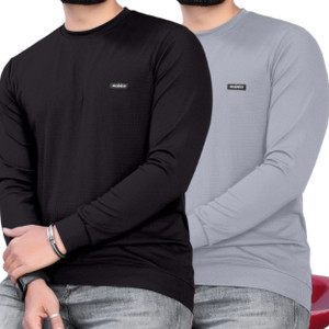 sti Pack of 2 Men Solid Round Neck Polyester Black, Grey T-Shirt - Image 1