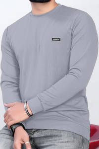 sti Self Design Men Round Neck Grey T-Shirt