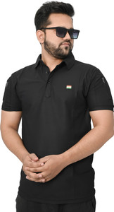 AADAKS SPORTZZ Solid Men Polo Neck Black T-Shirt