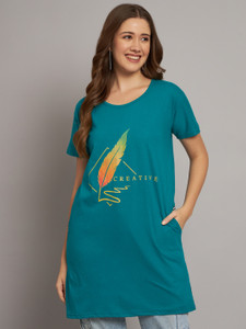 ADIROX Printed, Typography Women Round Neck Light Green T-Shirt