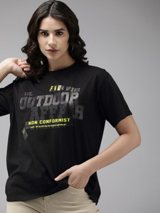 Roadster Printed Women Round Neck Black T-Shirt