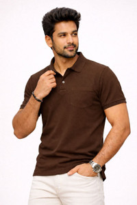SHARX TRENDS Solid Men Polo Neck Brown T-Shirt