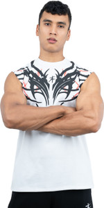 Athflex Printed Men Round Neck White T-Shirt