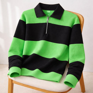 KASPY Self Design, Striped, Colorblock Men Zip Neck Light Green T-Shirt