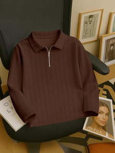 KAJARU Men Zip Neck Brown T-Shirt - Image 1