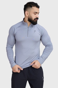 FuaarK Solid Men High Neck Grey T-Shirt