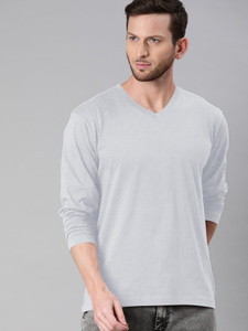 Nilan Tees Wear Solid Men V Neck White T-Shirt