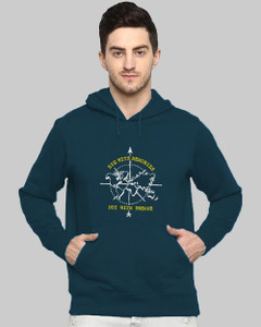 ADRO Graphic Print Men Hooded Neck Dark Blue T-Shirt