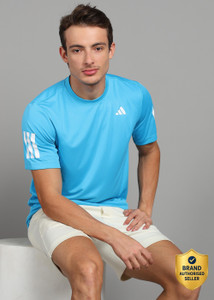 ADIDAS Solid Men Round Neck Blue T-Shirt