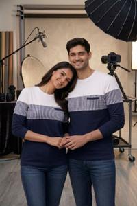 seventimes Striped Couple Round Neck Multicolor T-Shirt