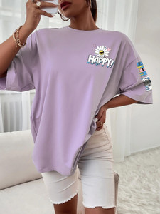 Tabadtod Printed, Typography Women Round Neck Purple T-Shirt