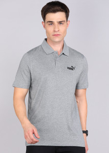 PUMA Solid Men Polo Neck Grey T-Shirt