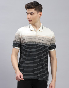 MONTE CARLO Striped Men Polo Neck Black T-Shirt