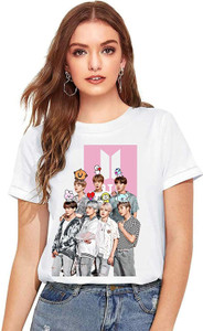 Fufufrog Printed Women Round Neck White T-Shirt