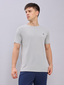 TECHNOSPORT Solid Men Round Neck Grey T-Shirt