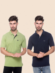 RYTONZ Solid Men Polo Neck Light Green, Navy Blue T-Shirt