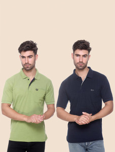 RYTONZ Solid Men Polo Neck Light Green, Navy Blue T-Shirt