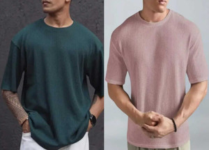 BOOM BAAM Self Design Men Round Neck Multicolor T-Shirt