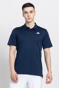 ADIDAS Printed Men Polo Neck Blue T-Shirt