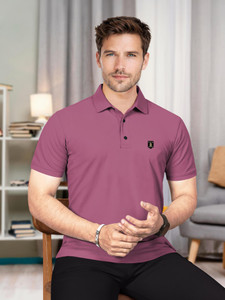 VeBNoR Solid Men Polo Neck Purple T-Shirt
