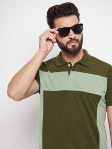 VERO AMORE Colorblock Men Polo Neck Dark Green T-Shirt