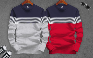 BLIVE Striped Men Round Neck Multicolor T-Shirt