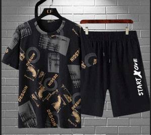QUOOCO Printed Men Round Neck Black, White, Multicolor T-Shirt