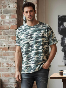 Fashion Fusion Military Camouflage Men Round Neck Multicolor T-Shirt