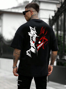 SQF Printed Men Round Neck Black T-Shirt