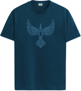 ADRO Graphic Print Men Round Neck Dark Blue T-Shirt