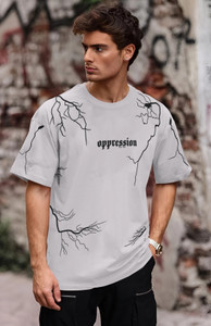ORIGINAL CREATOR Printed Men Round Neck Grey T-Shirt