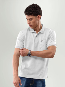 Lux Nitro Solid Men Polo Neck White T-Shirt