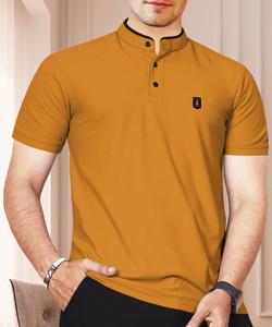 VeBNoR Solid Men Polo Neck Yellow T-Shirt