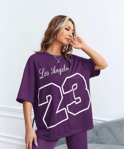 Christy World Graphic Print Women Round Neck Purple T-Shirt