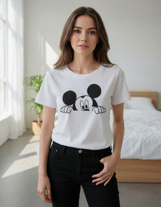 FAIRIANO Printed Women Round Neck White T-Shirt