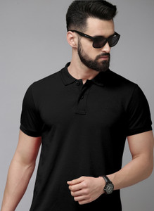 METRONAUT Solid Men Polo Neck Black T-Shirt