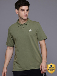 ADIDAS Solid Men Polo Neck Green T-Shirt