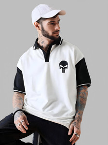 Dattebayo Printed Men Polo Neck White, Black T-Shirt