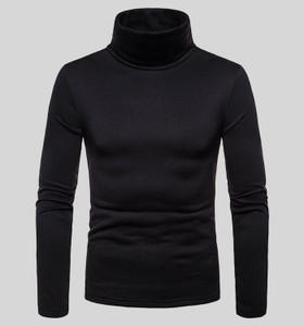 LIME Solid Men High Neck Black T-Shirt
