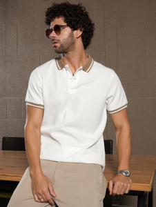 CAMPUS SUTRA Self Design Men Polo Neck White T-Shirt