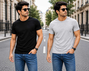 SJKTRENDS Solid Men Round Neck Black T-Shirt Pack of 2 - Image 5