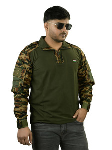 Riya Gold Military Camouflage Men Polo Neck Green T-Shirt