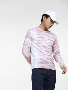JACK & JONES Striped Men Round Neck Pink T-Shirt
