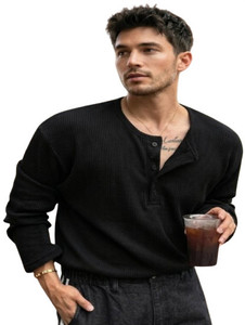 HeraDawn Striped Men Henley Neck Black T-Shirt - Image 5