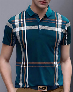 AUSK Printed Men Polo Neck Dark Blue T-Shirt