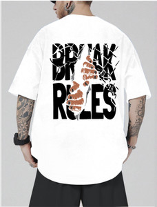 TB Blue Printed, Typography Men Round Neck White T-Shirt
