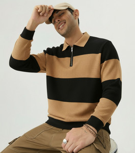 Try This Checkered Men Polo Neck Brown T-Shirt