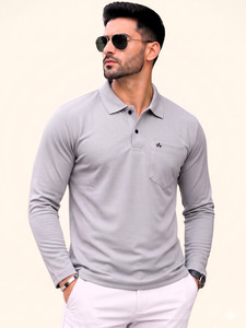 Alvin Solid Men Polo Neck Grey T-Shirt